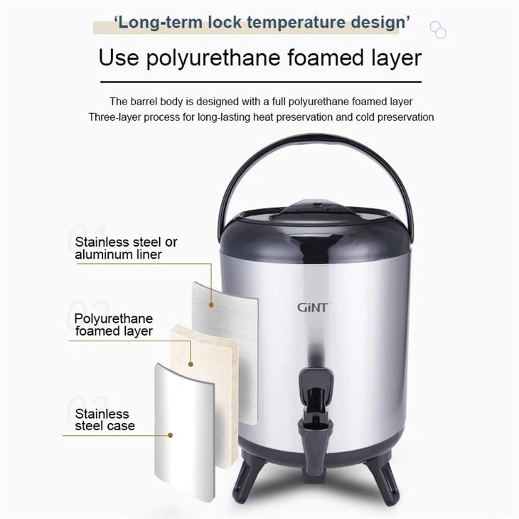 Găleată mare pentru ceai cu lapte, din oțel inoxidabil, cu izolație dublă, 6L, 8L, 10L, cu robinet